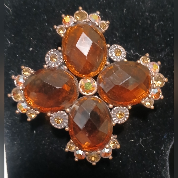 Vintage Amber Brooch with AB Accents - Picture 1 of 2